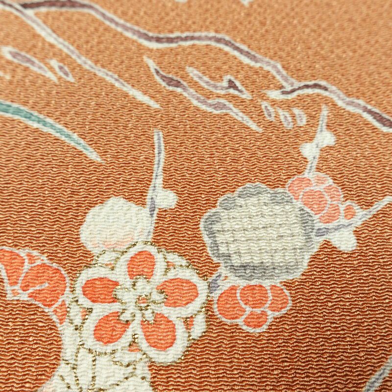 訪問着 縮緬 正絹 花柄 袷仕立て 身丈160.5cm 裄丈67cm 箔 フォーマル 着物 茶_画像10