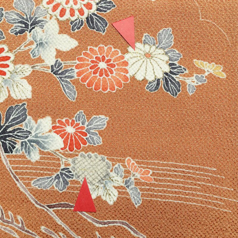 訪問着 縮緬 正絹 花柄 袷仕立て 身丈160.5cm 裄丈67cm 箔 フォーマル 着物 茶_画像12