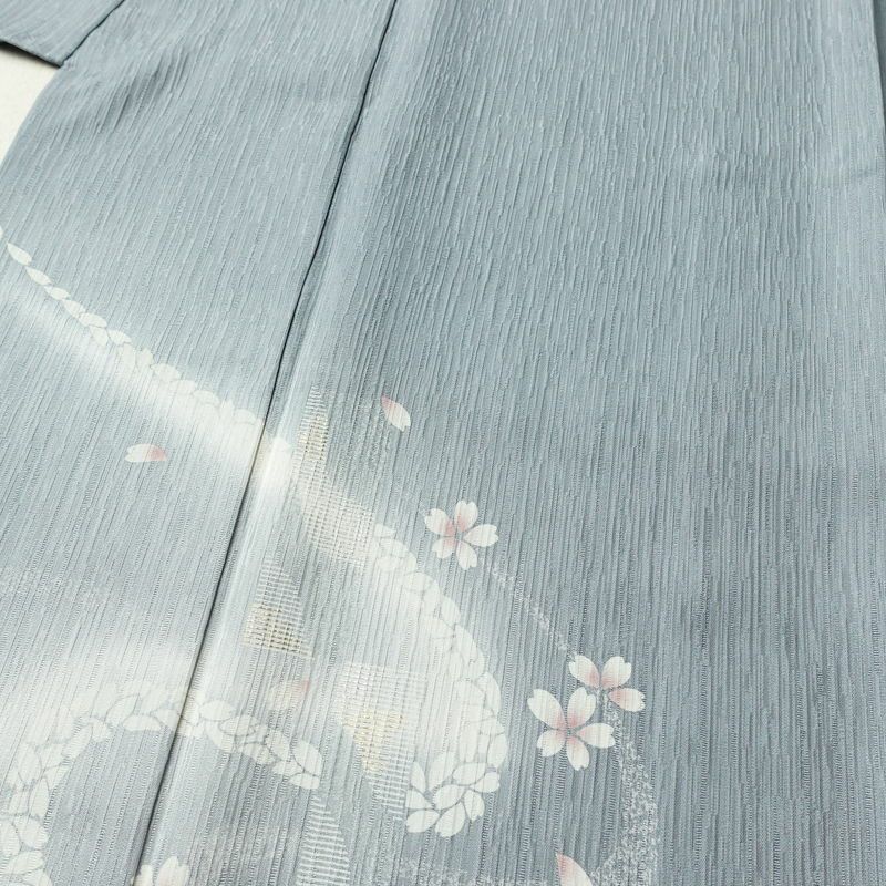 付け下げ 良品 一つ紋付き 正絹 花柄 袷仕立て 身丈155cm 裄丈63.5cm 箔 金彩 フォーマル 着物 青・紺_画像5