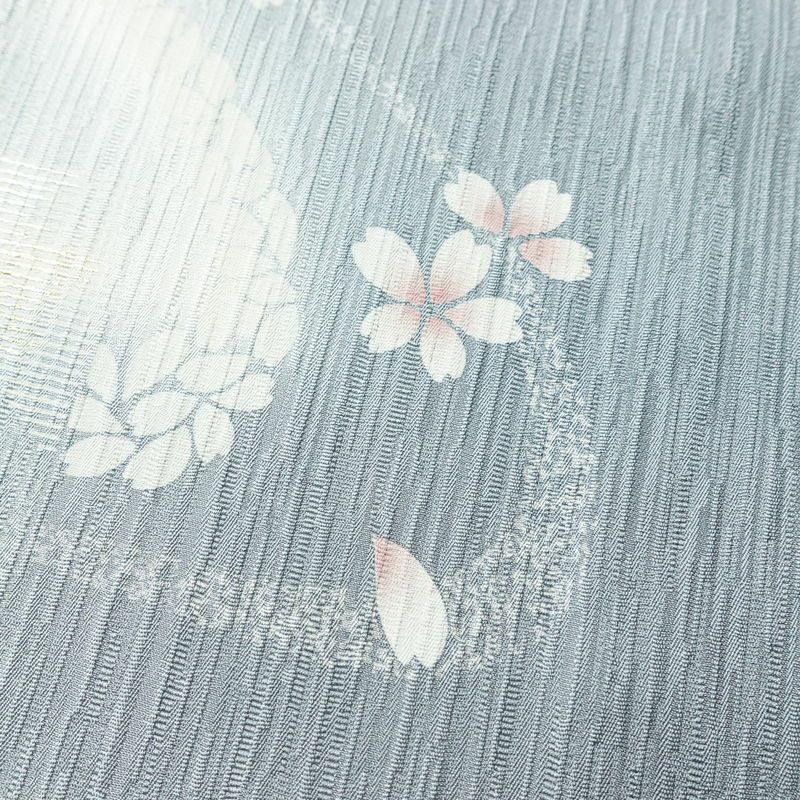 付け下げ 良品 一つ紋付き 正絹 花柄 袷仕立て 身丈155cm 裄丈63.5cm 箔 金彩 フォーマル 着物 青・紺_画像7