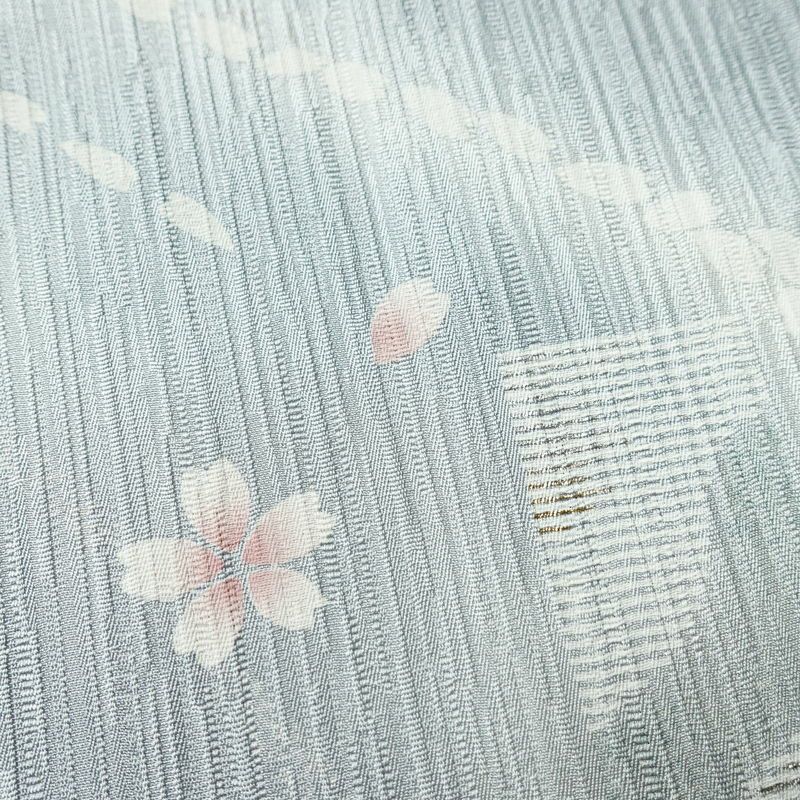 付け下げ 良品 一つ紋付き 正絹 花柄 袷仕立て 身丈155cm 裄丈63.5cm 箔 金彩 フォーマル 着物 青・紺_画像10