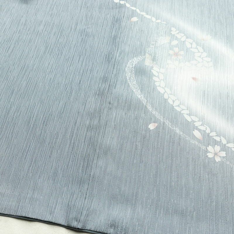 付け下げ 良品 一つ紋付き 正絹 花柄 袷仕立て 身丈155cm 裄丈63.5cm 箔 金彩 フォーマル 着物 青・紺_画像13