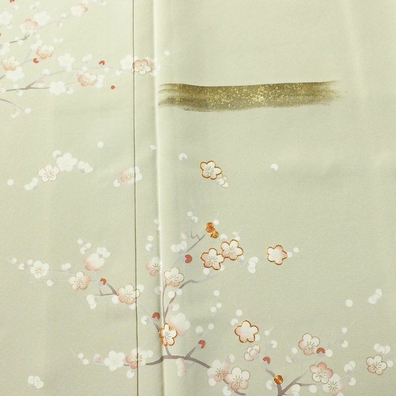 訪問着 良品 しつけ糸付き 金駒刺繍 正絹 花柄 袷仕立て 身丈159.5cm 裄丈65.5cm 箔 金彩 フォーマル 着物 緑・うぐいす色_画像6