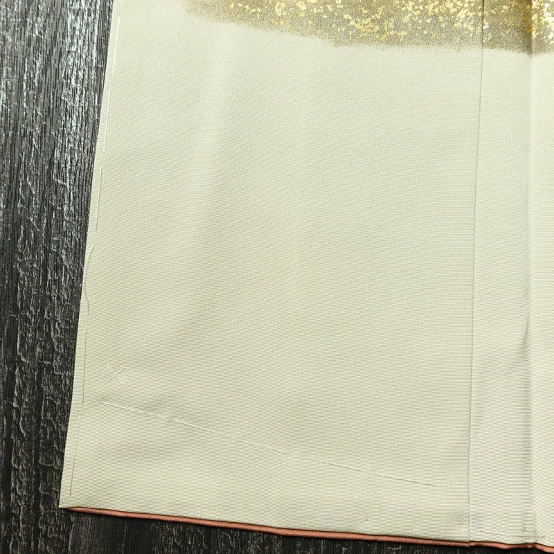 訪問着 良品 しつけ糸付き 金駒刺繍 正絹 花柄 袷仕立て 身丈159.5cm 裄丈65.5cm 箔 金彩 フォーマル 着物 緑・うぐいす色_画像12