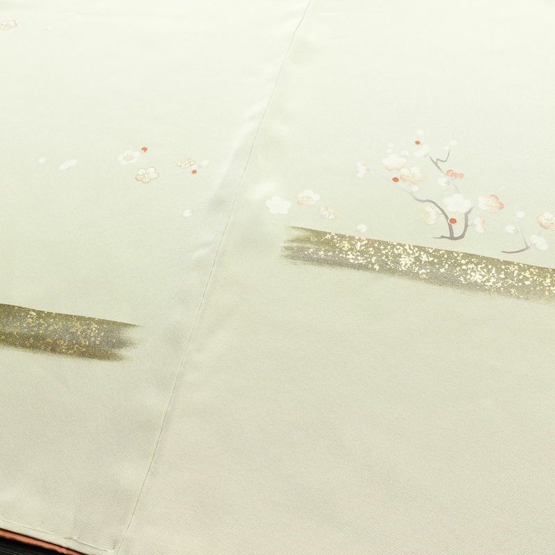 訪問着 良品 しつけ糸付き 金駒刺繍 正絹 花柄 袷仕立て 身丈159.5cm 裄丈65.5cm 箔 金彩 フォーマル 着物 緑・うぐいす色_画像13