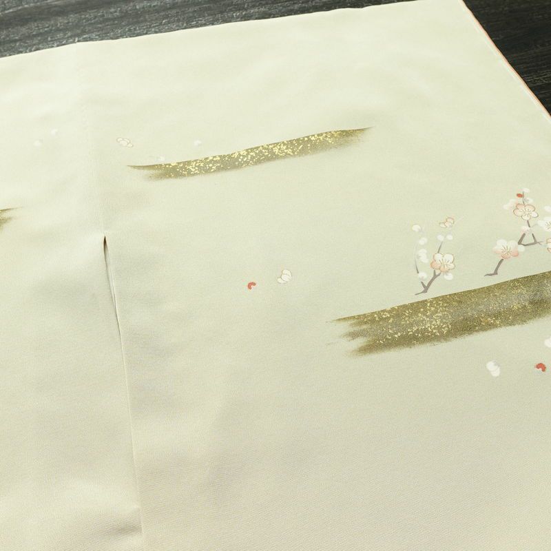 訪問着 良品 しつけ糸付き 金駒刺繍 正絹 花柄 袷仕立て 身丈159.5cm 裄丈65.5cm 箔 金彩 フォーマル 着物 緑・うぐいす色_画像14