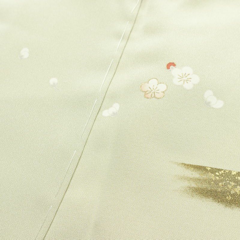 訪問着 良品 しつけ糸付き 金駒刺繍 正絹 花柄 袷仕立て 身丈159.5cm 裄丈65.5cm 箔 金彩 フォーマル 着物 緑・うぐいす色_画像18