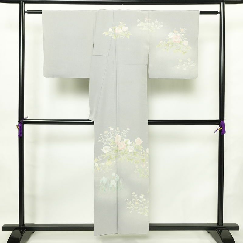 訪問着 縮緬 正絹 花柄 袷仕立て 身丈154cm 裄丈68cm フォーマル 着物 青・紺_画像2