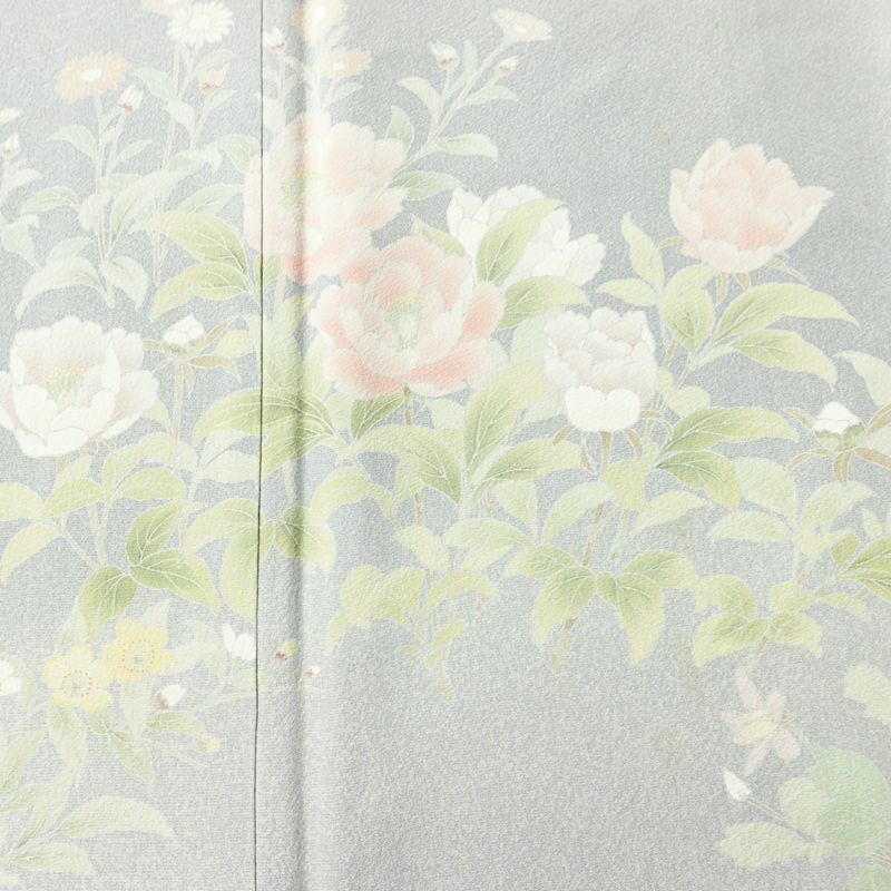 訪問着 縮緬 正絹 花柄 袷仕立て 身丈154cm 裄丈68cm フォーマル 着物 青・紺_画像6