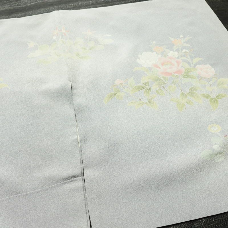 訪問着 縮緬 正絹 花柄 袷仕立て 身丈154cm 裄丈68cm フォーマル 着物 青・紺_画像13