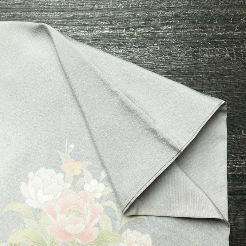 訪問着 縮緬 正絹 花柄 袷仕立て 身丈154cm 裄丈68cm フォーマル 着物 青・紺_画像14