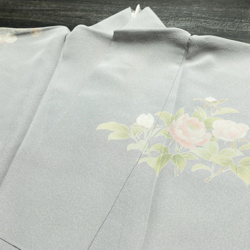 訪問着 縮緬 正絹 花柄 袷仕立て 身丈154cm 裄丈68cm フォーマル 着物 青・紺_画像16