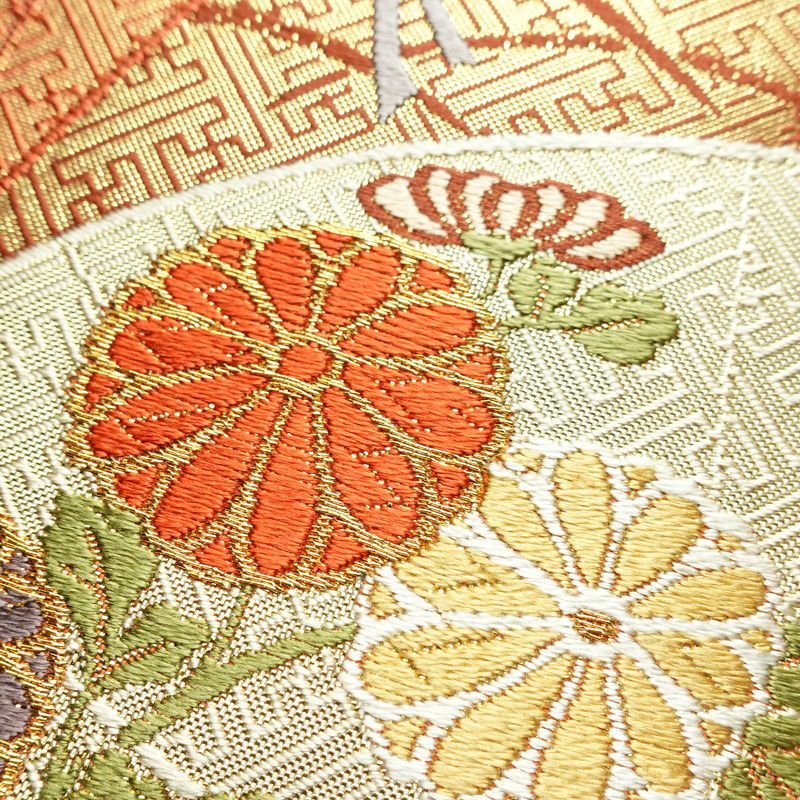 袋帯 六通柄 フォーマル用 正絹 古典柄 箔 金糸 帯 雪輪 紗綾形 金・銀_画像6