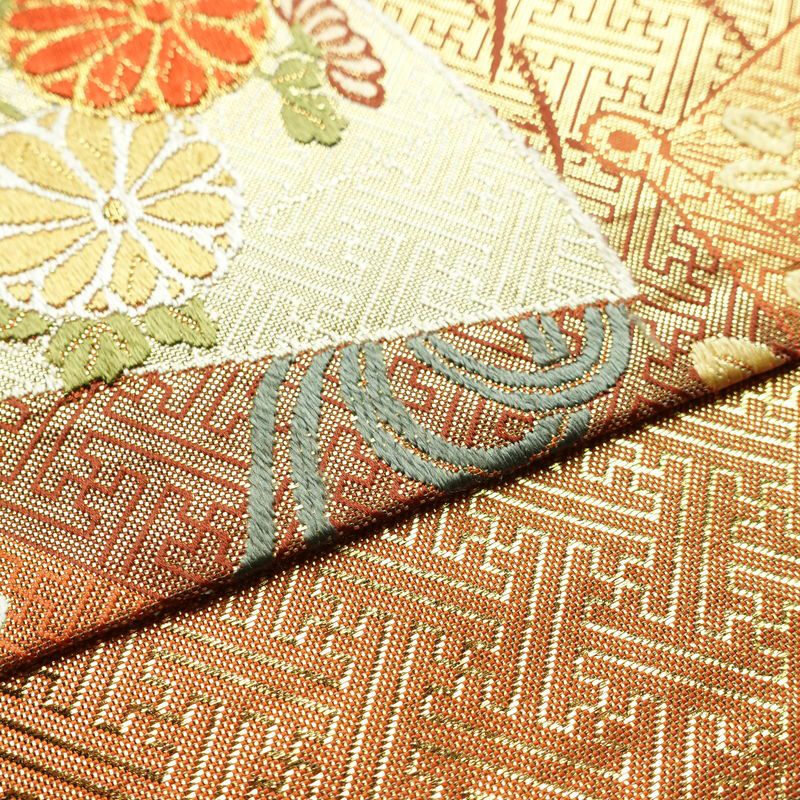 袋帯 六通柄 フォーマル用 正絹 古典柄 箔 金糸 帯 雪輪 紗綾形 金・銀_画像13