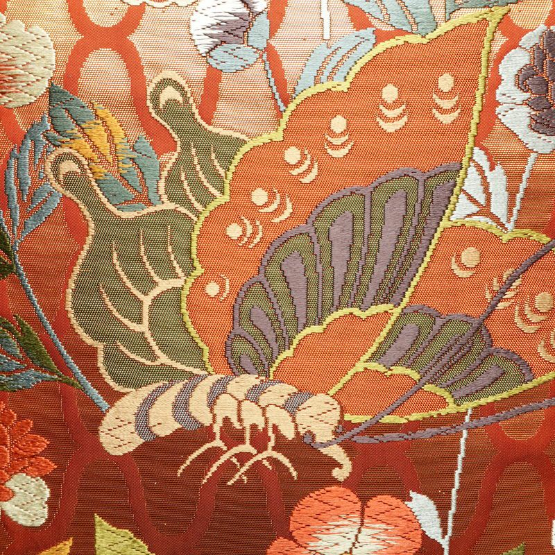 袋帯 六通柄 フォーマル用 正絹 蝶・昆虫柄 箔 刺繍 帯 橙_画像2