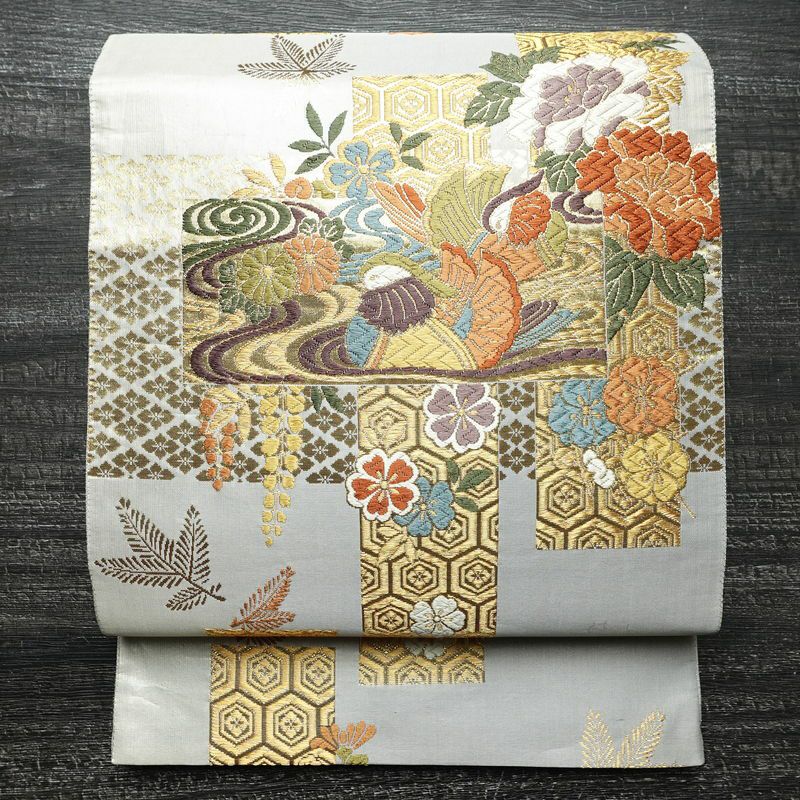 袋帯 六通柄 フォーマル用 正絹 古典柄 箔 金糸 帯 金・銀_画像1