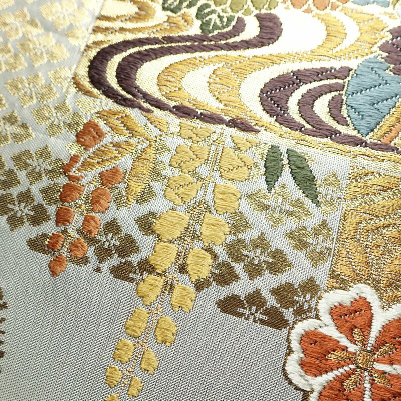 袋帯 六通柄 フォーマル用 正絹 古典柄 箔 金糸 帯 金・銀_画像9