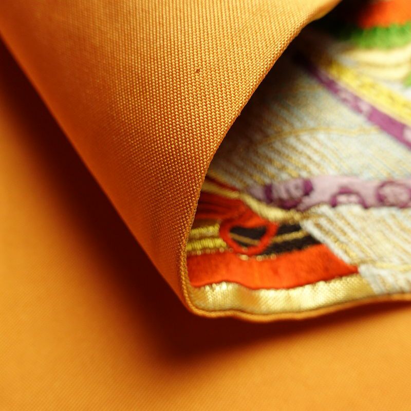 袋帯 王朝絵巻紋 六通柄 フォーマル用 正絹 古典柄 箔 金糸 銀糸 帯 橙_画像11