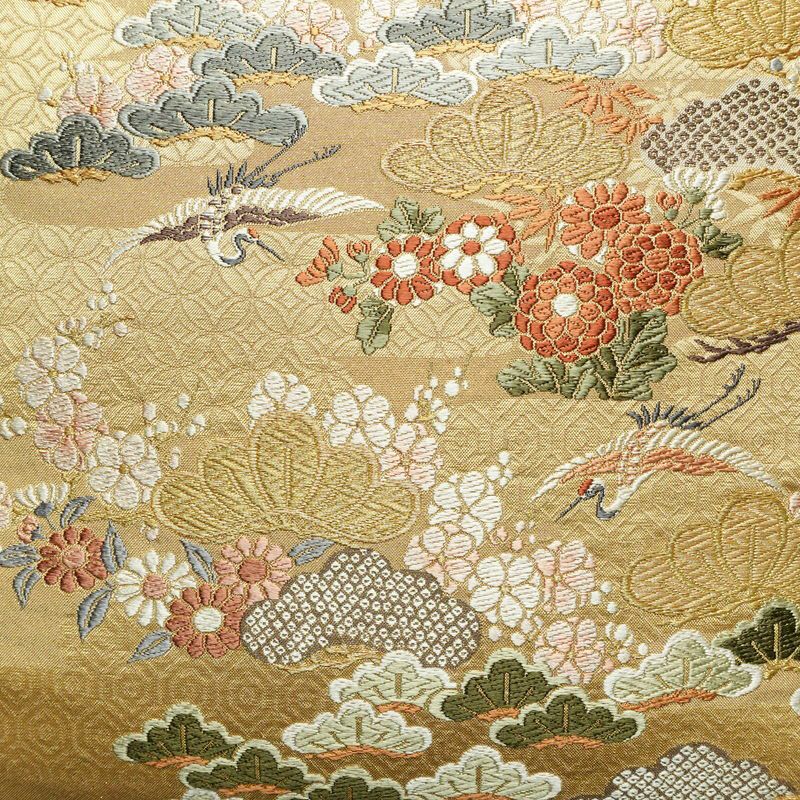 袋帯 六通柄 良品 フォーマル用 正絹 古典柄 金糸 帯 松 黄・黄土色_画像2