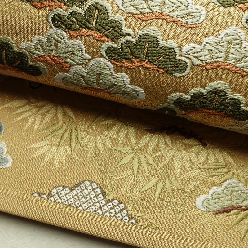 袋帯 六通柄 良品 フォーマル用 正絹 古典柄 金糸 帯 松 黄・黄土色_画像7
