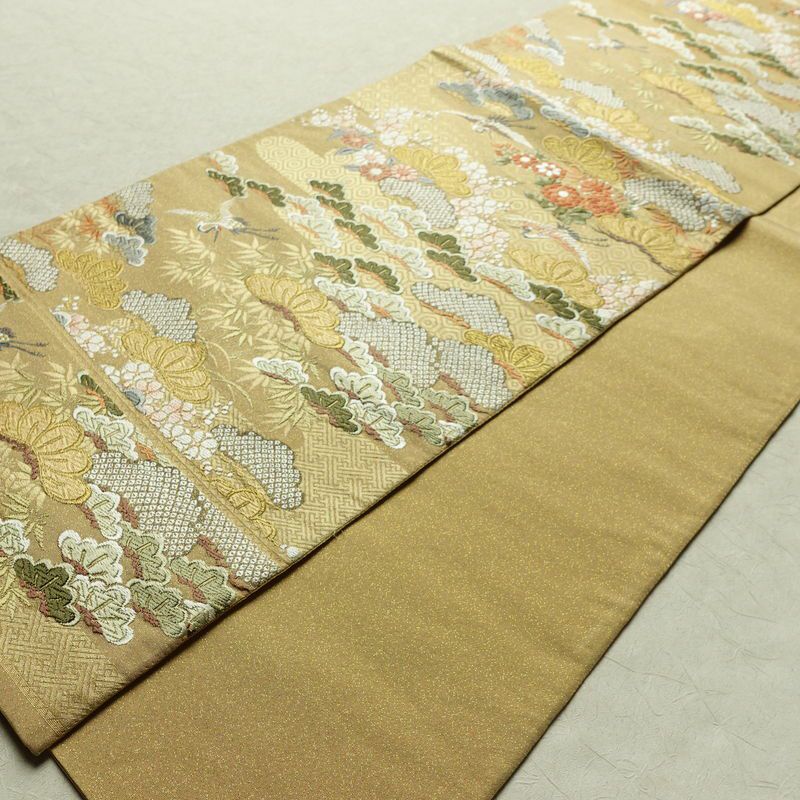 袋帯 六通柄 良品 フォーマル用 正絹 古典柄 金糸 帯 松 黄・黄土色_画像9