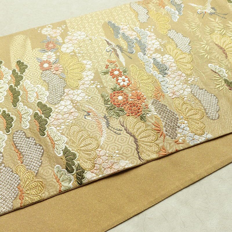 袋帯 六通柄 良品 フォーマル用 正絹 古典柄 金糸 帯 松 黄・黄土色_画像12
