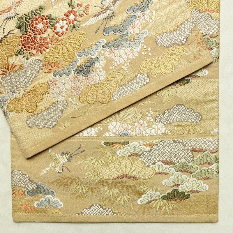 袋帯 六通柄 良品 フォーマル用 正絹 古典柄 金糸 帯 松 黄・黄土色_画像14
