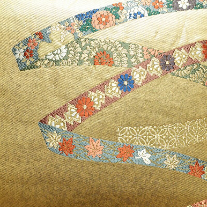 袋帯 六通柄 フォーマル用 正絹 松 菊 紅葉 古典柄 箔 帯 金・銀_画像2