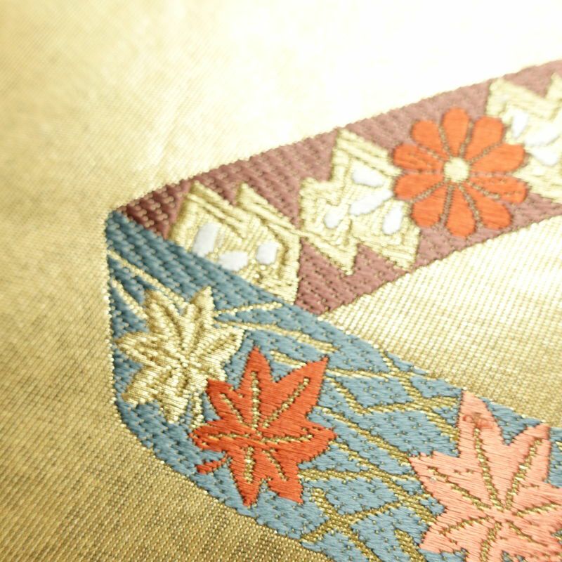 袋帯 六通柄 フォーマル用 正絹 松 菊 紅葉 古典柄 箔 帯 金・銀_画像3