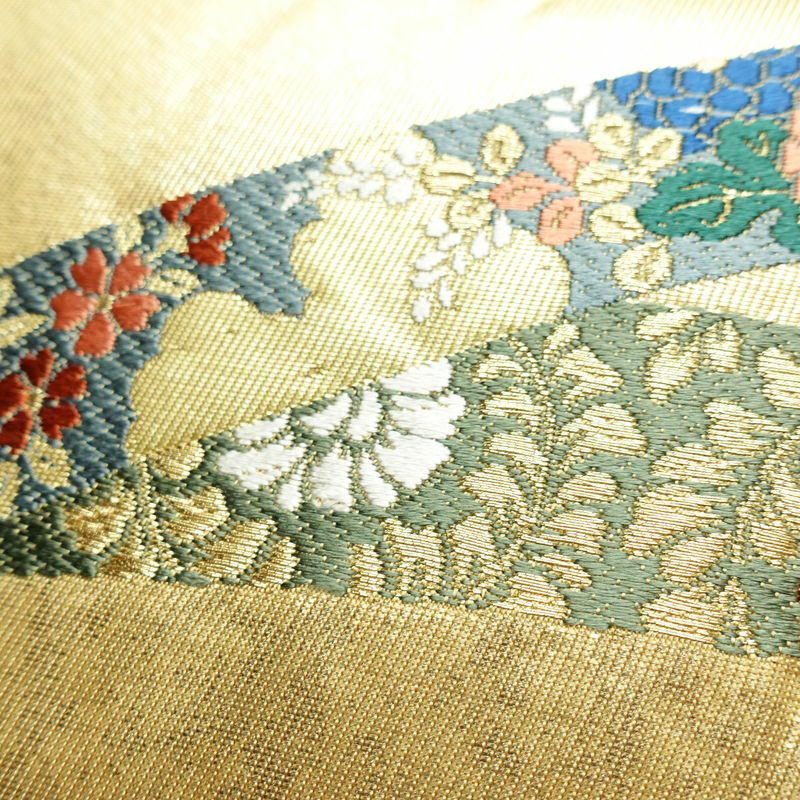袋帯 六通柄 フォーマル用 正絹 松 菊 紅葉 古典柄 箔 帯 金・銀_画像5