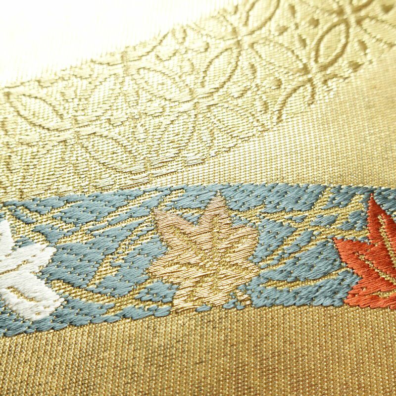 袋帯 六通柄 フォーマル用 正絹 松 菊 紅葉 古典柄 箔 帯 金・銀_画像6