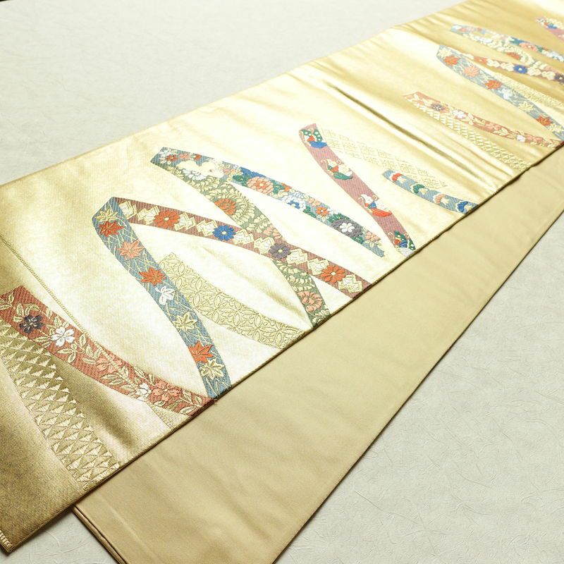 袋帯 六通柄 フォーマル用 正絹 松 菊 紅葉 古典柄 箔 帯 金・銀_画像8