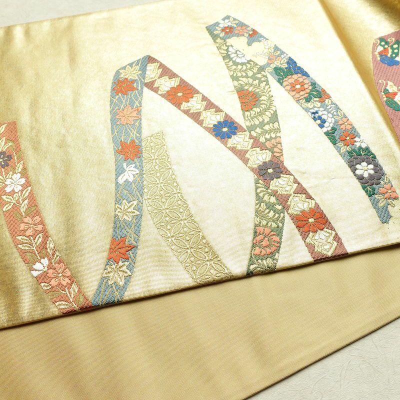 袋帯 六通柄 フォーマル用 正絹 松 菊 紅葉 古典柄 箔 帯 金・銀_画像11