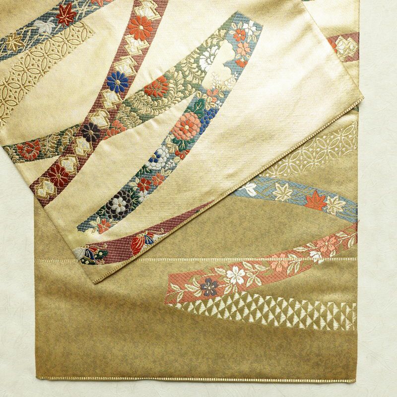 袋帯 六通柄 フォーマル用 正絹 松 菊 紅葉 古典柄 箔 帯 金・銀_画像13