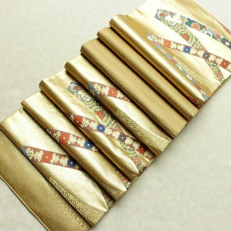 袋帯 六通柄 フォーマル用 正絹 松 菊 紅葉 古典柄 箔 帯 金・銀_画像18