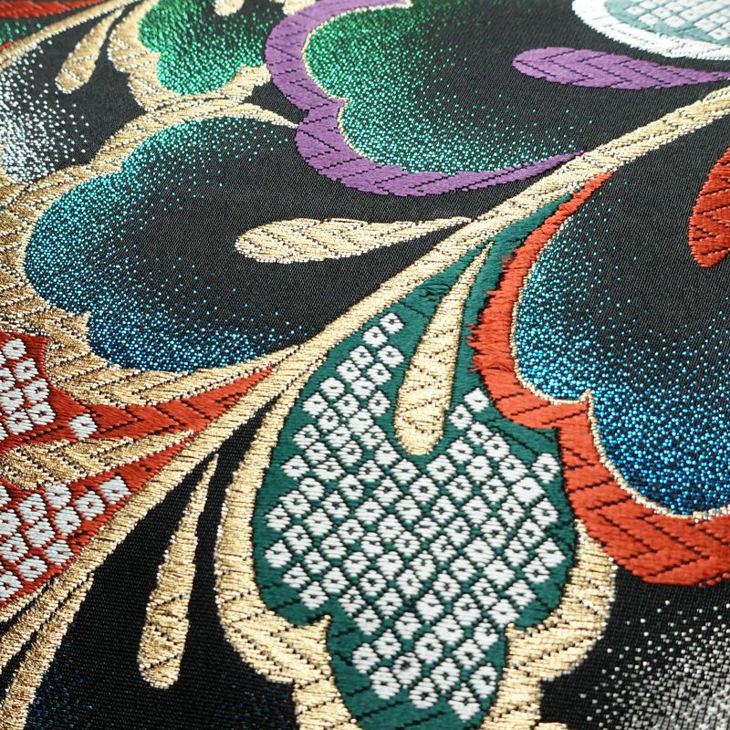 袋帯 全通柄 良品 振袖用 正絹 木の葉・植物柄 箔 金糸 帯 多色使い_画像3