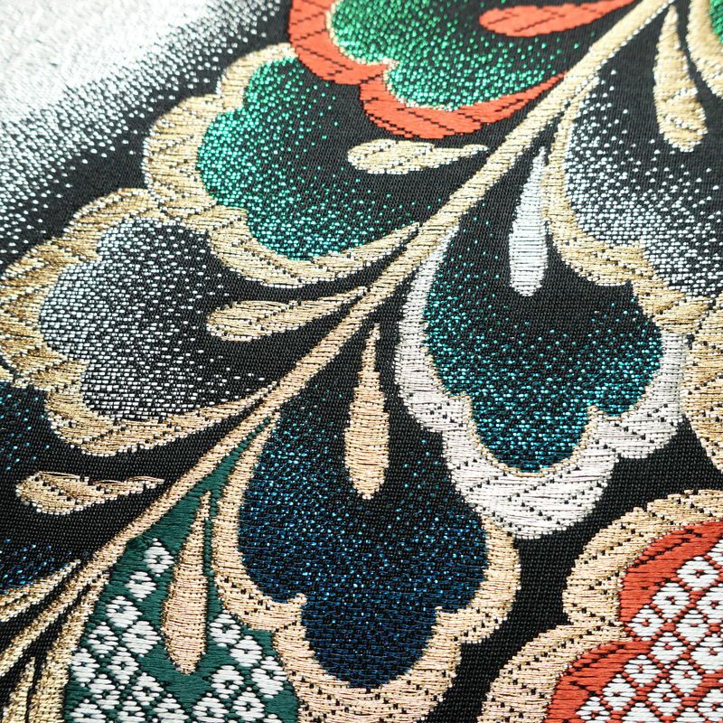 袋帯 全通柄 良品 振袖用 正絹 木の葉・植物柄 箔 金糸 帯 多色使い_画像4