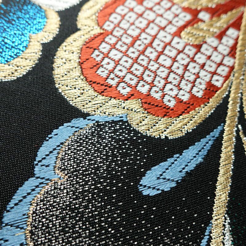 袋帯 全通柄 良品 振袖用 正絹 木の葉・植物柄 箔 金糸 帯 多色使い_画像5