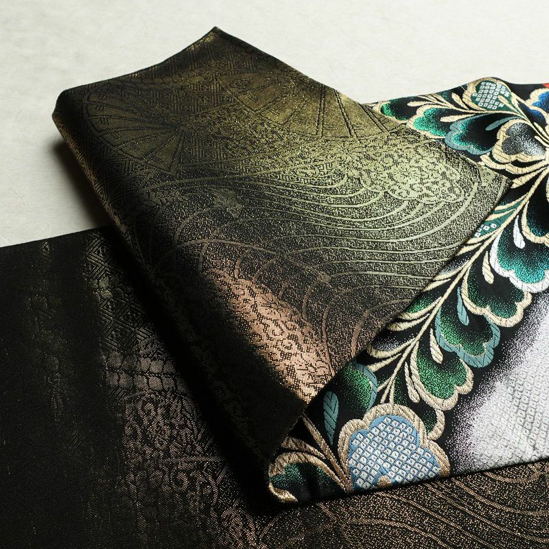 袋帯 全通柄 良品 振袖用 正絹 木の葉・植物柄 箔 金糸 帯 多色使い_画像9