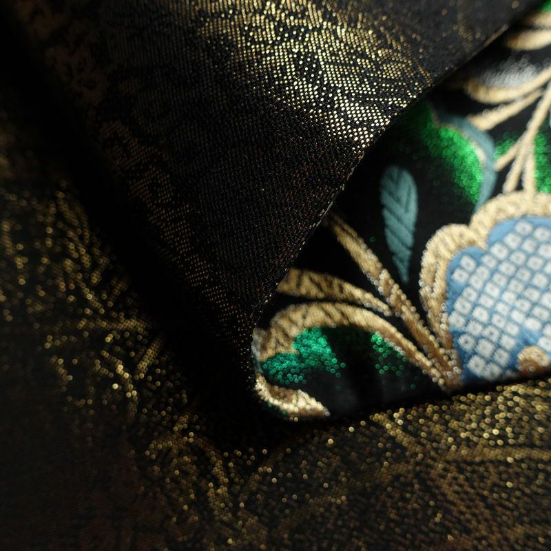 袋帯 全通柄 良品 振袖用 正絹 木の葉・植物柄 箔 金糸 帯 多色使い_画像10