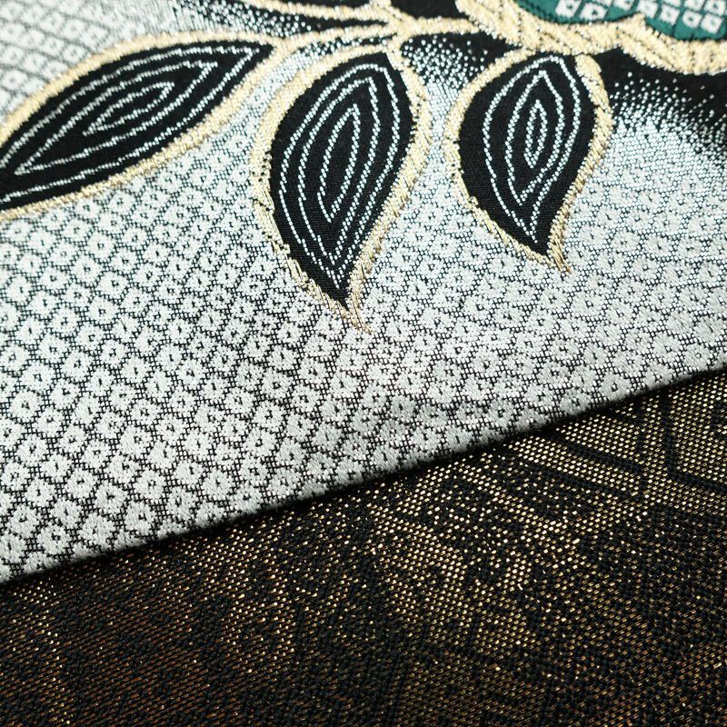 袋帯 全通柄 良品 振袖用 正絹 木の葉・植物柄 箔 金糸 帯 多色使い_画像12