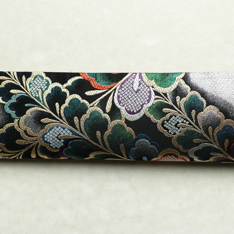 袋帯 全通柄 良品 振袖用 正絹 木の葉・植物柄 箔 金糸 帯 多色使い_画像14
