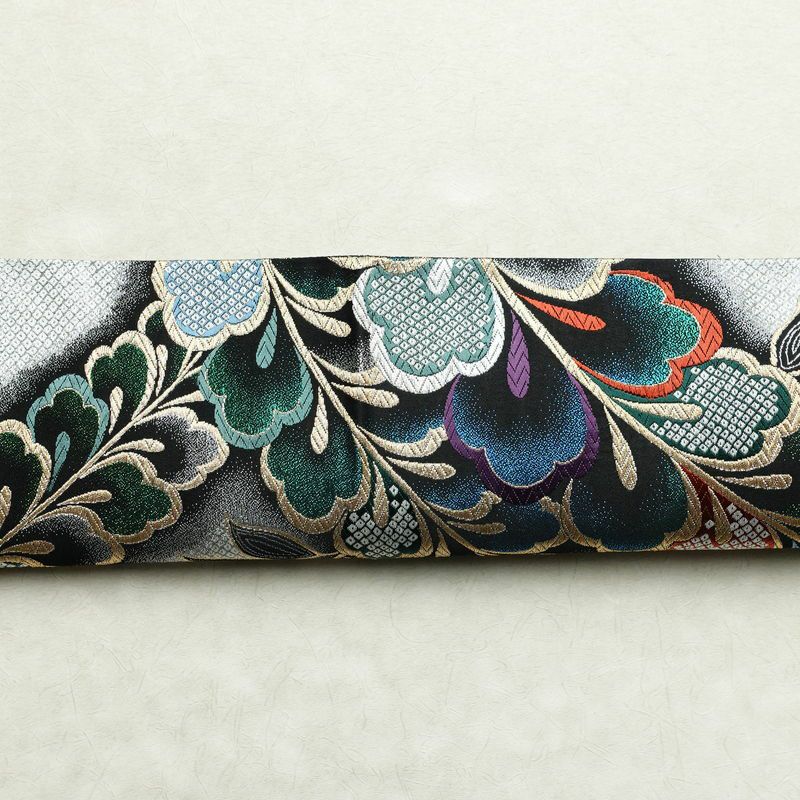 袋帯 全通柄 良品 振袖用 正絹 木の葉・植物柄 箔 金糸 帯 多色使い_画像15