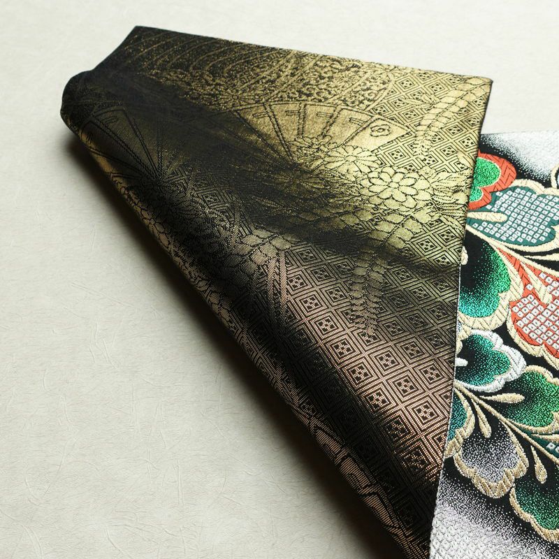 袋帯 全通柄 良品 振袖用 正絹 木の葉・植物柄 箔 金糸 帯 多色使い_画像17