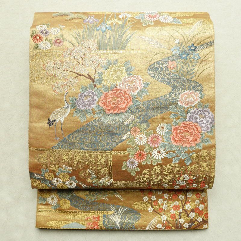袋帯 本金箔 琳派春秋文 六通柄 良品 フォーマル用 正絹 古典柄 箔 金糸 帯 金・銀_画像1