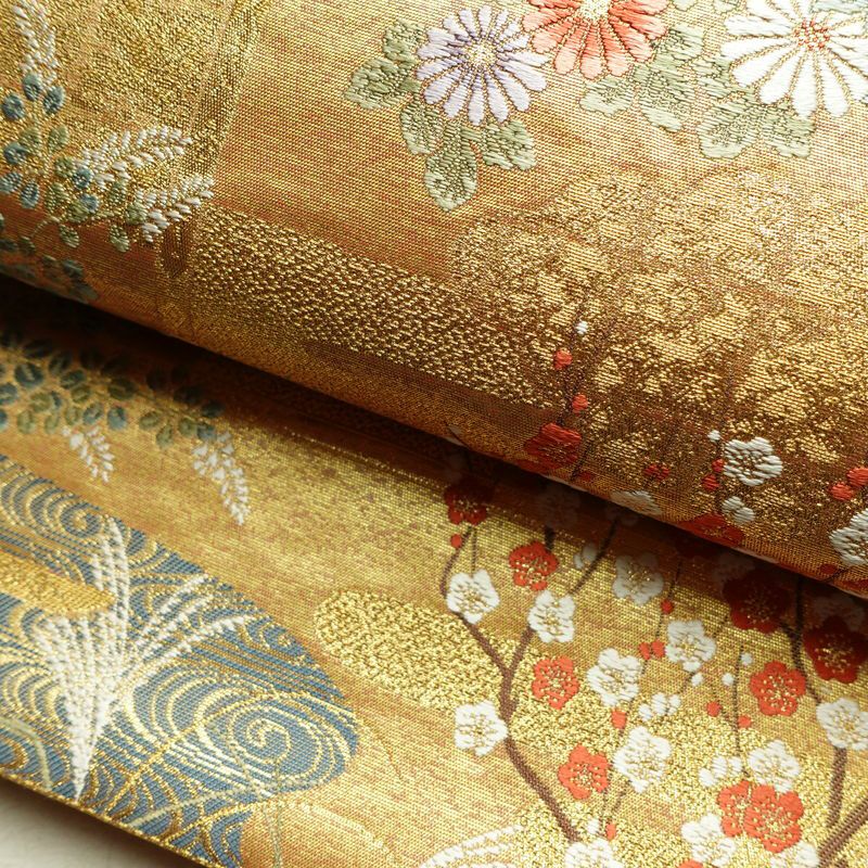 袋帯 本金箔 琳派春秋文 六通柄 良品 フォーマル用 正絹 古典柄 箔 金糸 帯 金・銀_画像7