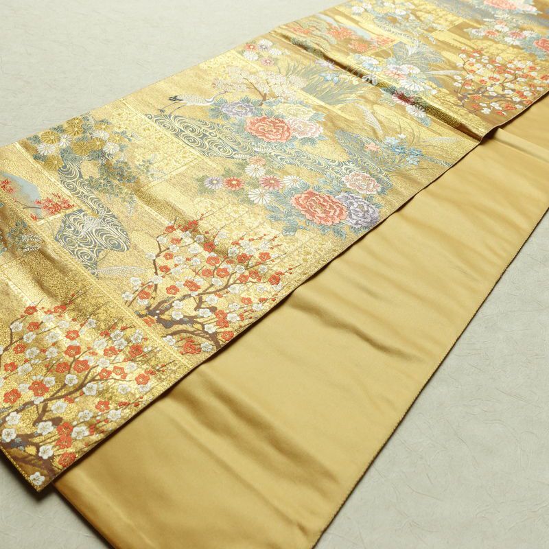 袋帯 本金箔 琳派春秋文 六通柄 良品 フォーマル用 正絹 古典柄 箔 金糸 帯 金・銀_画像8