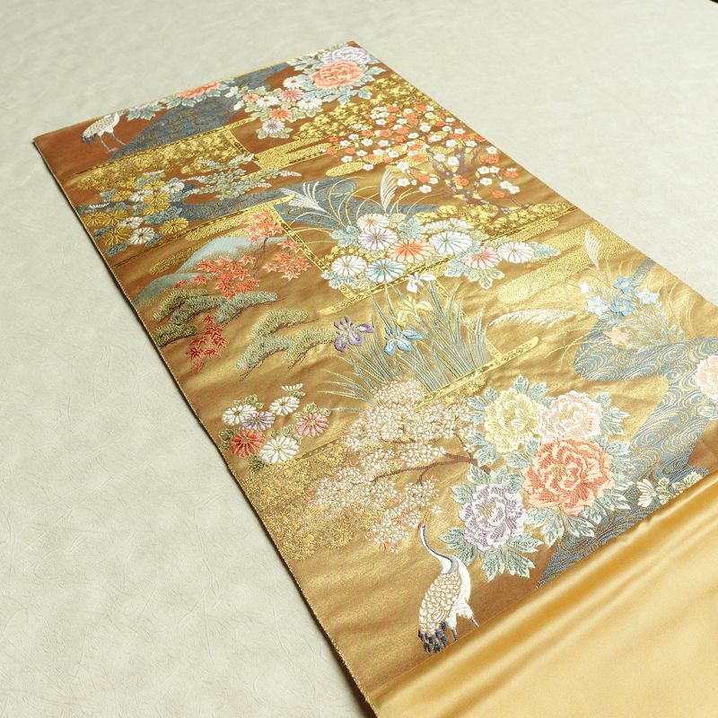 袋帯 本金箔 琳派春秋文 六通柄 良品 フォーマル用 正絹 古典柄 箔 金糸 帯 金・銀_画像18