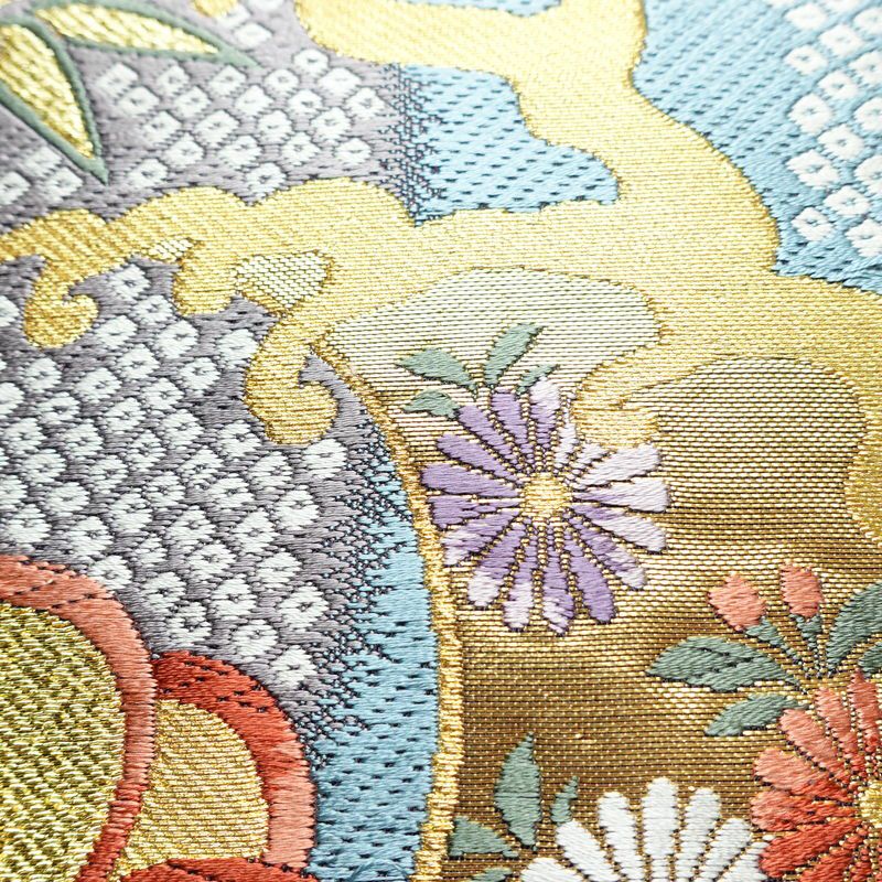 袋帯 西陣織 六通柄 良品 証紙あり フォーマル用 正絹 古典柄 箔 金糸 帯 花紀行 紫・藤色_画像4