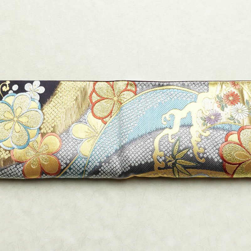 袋帯 西陣織 六通柄 良品 証紙あり フォーマル用 正絹 古典柄 箔 金糸 帯 花紀行 紫・藤色_画像14
